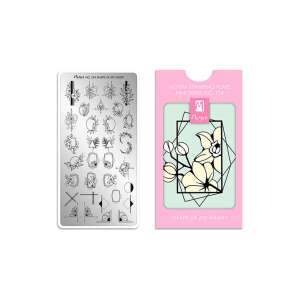 Moyra Mini Series No. 124 Shape of my Heart körmökhöz való nyomdalemez, virágos és geometrikus mintákkal - Moyra