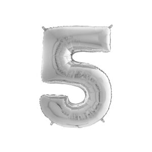 JuniorShape Silberne Folienballon Zahl 5, 65 cm, für 5. Geburtstagsfeier Dekoration - Luftballons