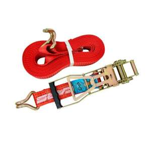 4CARS 5T rögzítő heveder, 10m hosszú, kampós, piros - Jármű karosszéria rögzítő