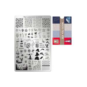 Moyra körömdíszítő lemez No. 110 Sea You Soon, nyári és tengeri mintákkal a köröm díszítéséhez - Moyra