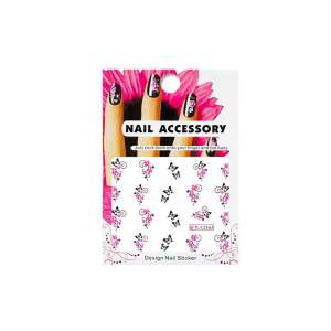 BLE2363 Butterfly Art Design Nail Stickers, black butterflies with pink flowers, nail art accessory - Nail sticker