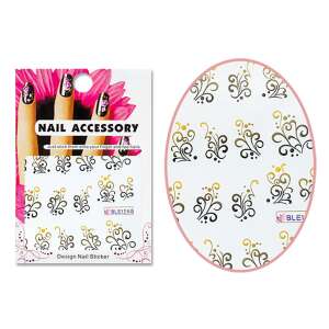 BLE1260 Rainbow Vine Design Nail Stickers, black and gold swirl nail art decals - Nail design
