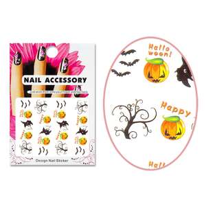 Halloween nail stickers with pumpkins, bats, and trees - Nail sticker