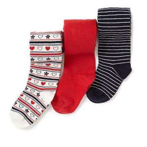 3er Pack Baby-Strumpfhosen, rot, marineblaue Streifen, weiß mit Herzen und Blumen, 12-18 Monate - George