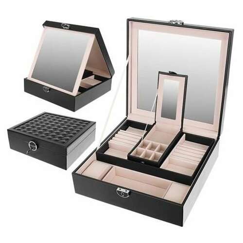 Exkluzív ébenfekete műbőr ékszerdoboz - Stílusos ékszertárolás Valentin napra