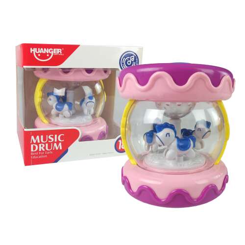 Huanger Music Drum for Early Education, rózsaszín zenélő dob körhintával és állathangokkal