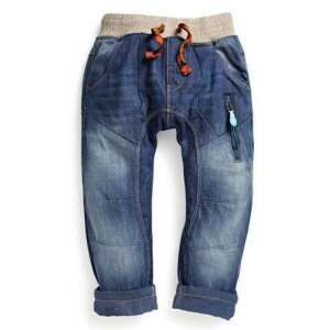 Blugi denim albastru pentru băieți mici cu talie elastică și șnur, mărimea 9-12 luni (80 cm) - Next