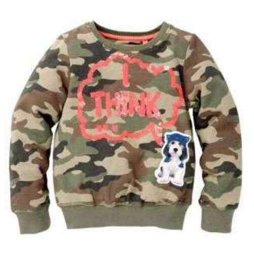 Camouflage-Sweatshirt für Mädchen mit 'I think'-Slogan und Hunde-Patch