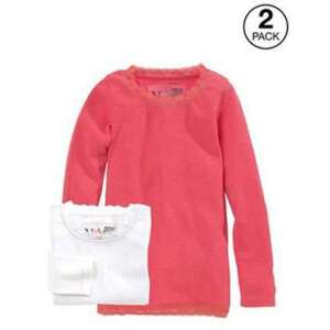 2 balenia tričiek s dlhým rukávom pre dievčatá, biele a ružové so čipkovaným lemom, veľkosť 15 rokov (170 cm) - Next