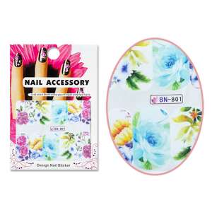 BN-801 Colorful Roses Nail Stickers, Watercolor Floral Design Nail Decals - Nail sticker