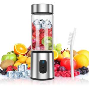 Portable Electric Multifunctional Mini Blender, 4000 mAh Rechargeable Battery, Self-Healing, 6 3D Blades, Stainless Steel Housing and Safety Glass, 400 ml, for Smoothies, Shakes