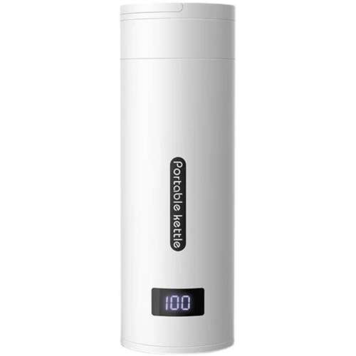 Ceainic electric portabil alb cu afișaj digital care arată 100 de grade Celsius