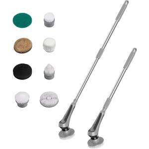 Perie Electrica Rotativa pentru Curatare Bucatarie, Baie, Pardoseala, Geamuri, Masina, 10 Capete, Autonomie 60 de Minute, 400 RPM, 2 Viteze, Maner Extensibil de 106 cm, Reincarcabila USB, Alu