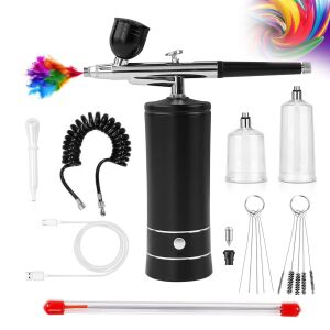 Airbrush set s prenosným kompresorom a odnímateľnou výsuvnou hadicou, Airbrush, ručný postrekovač, na manikúru, make-up, holičstvo, dekoráciu torty, graffiti, dočasné tetovanie, čierne 131327419