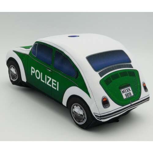 Plüss Volkswagen Bogár 1970 Rendőrautó, zöld és fehér, hátulnézet - Plüssjáték