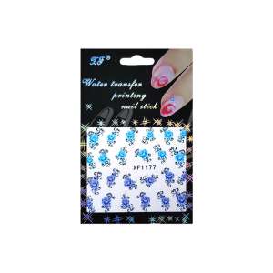 XF1177 Water Transfer Printing Nail Stick with blue flowers - Nail sticker