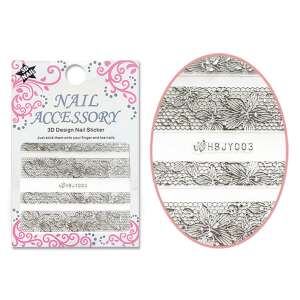 3D Acrylic Effect Nail Sticker HBJY003-S Silver Lace Row 34797594 - Nail sticker