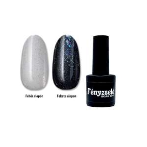 Leoldható Fixálásmentes Fényzselé 6ml #015 Water Bee soak off top coat for nails, shown on white and black nail polish - Artificial nail gel