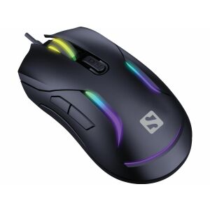 Sandberg LightFlow 6D wired gaming mouse, black, angled view - Sandberg