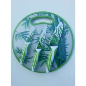 Peterhof 22390 3 részes késkészlet vágódeszkával, zöld bambusz mintával - Peterhof