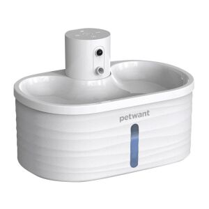 Angled view of Petwant W4-L 2.5L automatic pet fountain with water level indicator - Rodent Care