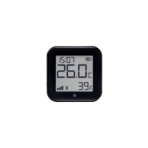 Shelly Plus H&T Gen3 temperature and humidity sensor, black, front view