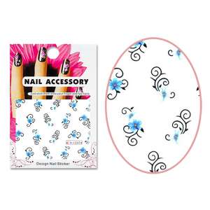 Nail stickers with blue flowers and swirls, BLE-2374 design nail sticker - Nail design