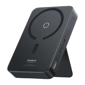 Baseus MagPro Magnetic Power Bank 5000mAh, fekete, ferde nézet, a beépített állvány funkciót mutatja - Baseus
