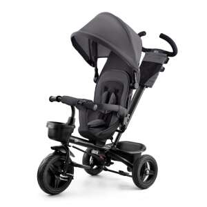 KinderKraft Aveo Tricycle in dark gray, a multi-functional tricycle for children from 9 months to 5 years old, with a parent handle, adjustable canopy, and safety features - Tricycle