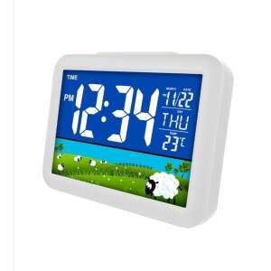 LCD kijelző színes megvilágítású digitális hőmérő naptár éjszakai fény riasztóval