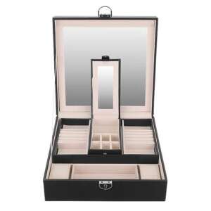 Elegáns Fekete Műbőr Ékszerdoboz - Nagy Méretű (25,5x25,5x30cm)