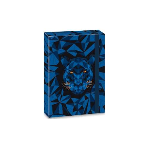 Ars Una A4-es Black Panther füzetbox, kék geometriai mintával és fekete párduc arccal