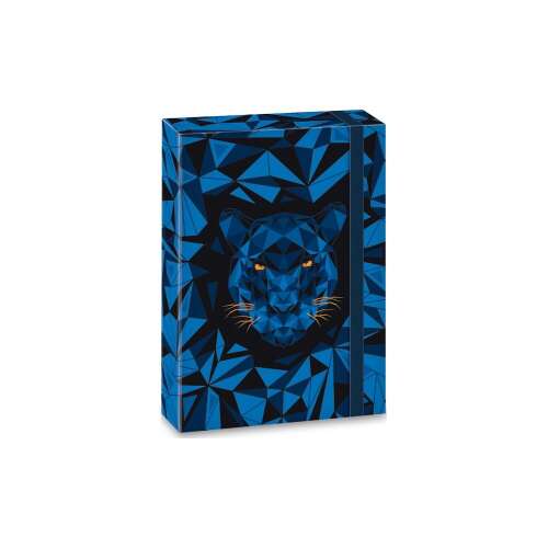 Ars Una A5 Fekete Párduc Füzetbox, kék geometriai mintával és fekete párduc arccal