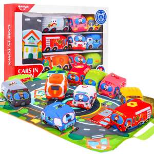 Cars in Town Take Along Play Set by Huangchen, 9 colorful cars and a play mat with roads and buildings - Babies & Toddler