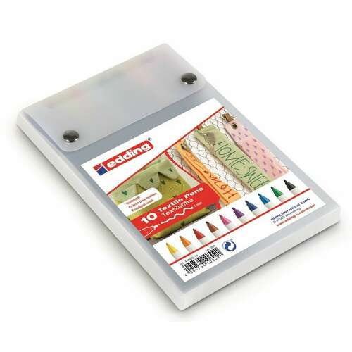 Set de markere textile Edding 4600, 10 bucăți, vârf rotunjit de 1 mm, markere textile permanente pentru îmbrăcăminte, artizanat și altele