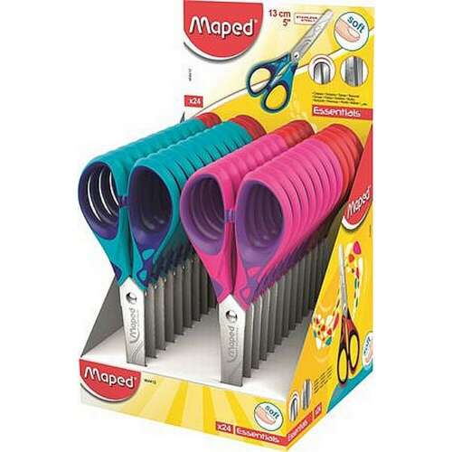 24er Pack Maped Essentials Soft 13cm Schere, blau und rosa, mit Soft-Grip-Griffen