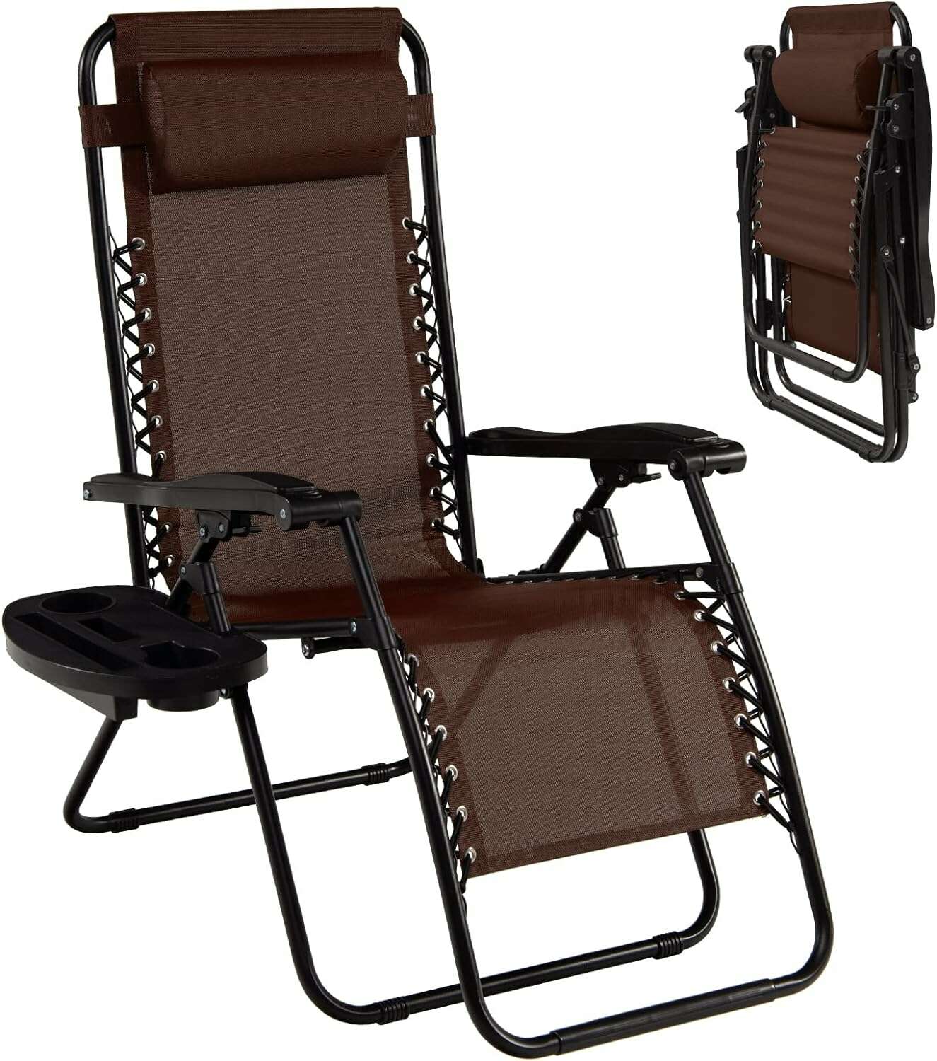 E-shop Relaxačné kreslo Pepita Zero Gravity s držiakom na pohár - tmavohnedá