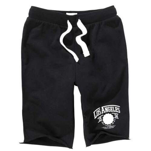 Schwarze Baumwollshorts für Jungen mit weißem Los Angeles-Druck, Kordelzug