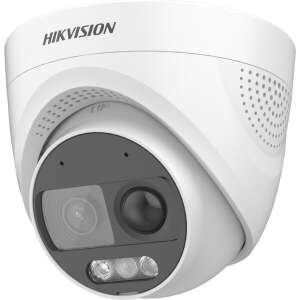 Hikvision DS-2CE72DF3T-PIRXOS (2.8mm) kupola kamera, 2MP, 0.0005lux, látható fény, 20m, ColorVu, Villogó fény, Profi WDR (>120dB), Fix, 2.8mm, 98°, Beépített mikrofon, Koax audio, Beépített sziréna, TurboHD (TVI), IP67 kültéri, Vandálbiztos Nem, 12VDC - Hikvision Biztonsági kamera
