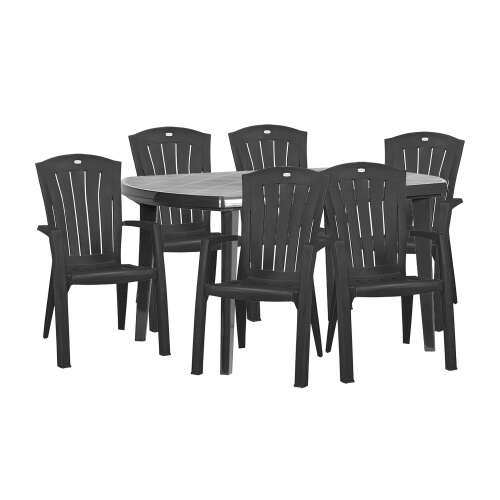 Eltorini 6+1 kerti bútor garnitúra, grafit színben, 6 szék és 1 asztal