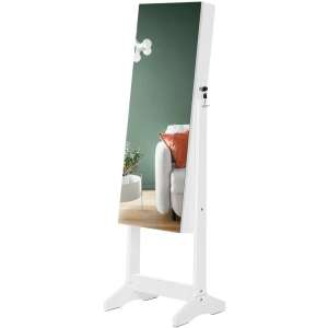 Biely SONGMICS šperkový skrinka s celotelovým zrkadlom, 2 samostatné organizéry na make-up, uzamykateľný - Šperkovnice