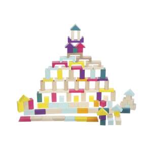 100-teiliges Holzbauklötze-Set, bunt und lustig für Kinder zum Bauen und Kreieren - Cubika