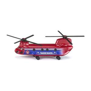 SIKU Transport Helicopter, red toy helicopter with blue and white details, 1:87 scale - Siku