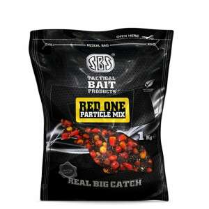 SBS Tactical Bait Products Red One Particle Mix 1kg, tigrismogyoró, kukorica és kender magkeverék, Red One Juice-ban áztatva, kész felhasználásra, pontyhorgászatra - Magmix