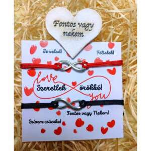 Piros és fekete végtelen zsinóros karkötők 'Fontos vagy nekem' üzenettel, tökéletes pároknak - Ajándék ötlet Valentin-napra