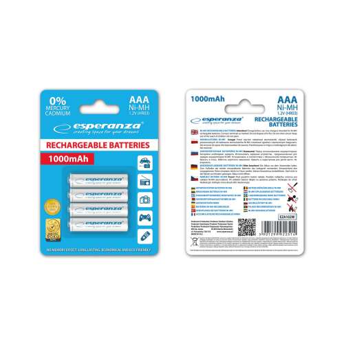 Esperanza EZA102W Tölthető akkumulátor Ni-MH AAA 1000mAh 4db