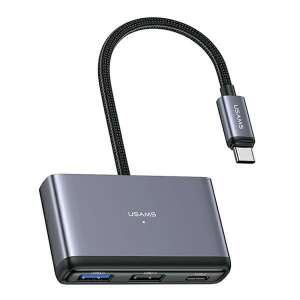USAMS 4-w-1 koncentrator USB-C z 2x USB 2.0, USB 3.0 i USB-C, szary - Koncentrator USB
