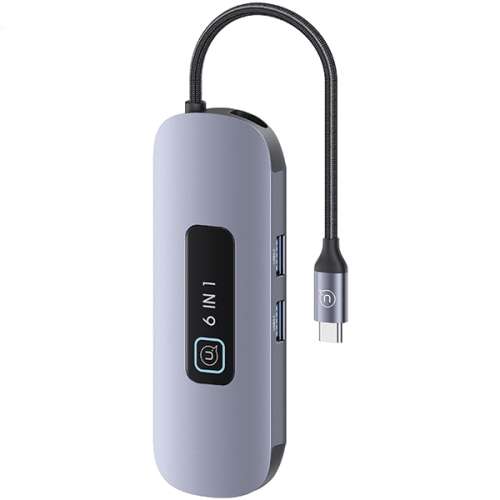 USAMS 6-w-1 koncentrator USB-C z HDMI, 2x USB 3.0, czytnikiem kart SD, TF i ładowaniem PD 100W