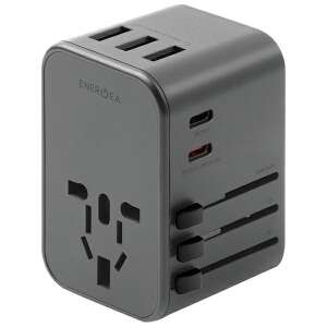 ENERGEA Travelworld 35.5W 4 az 1-ben univerzális utazási adapter 3 USB és 2 USB-C porttal, szürke - Energea