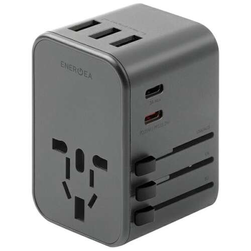 ENERGEA Travelworld 35.5W 4 az 1-ben univerzális utazási adapter 3 USB és 2 USB-C porttal, szürke